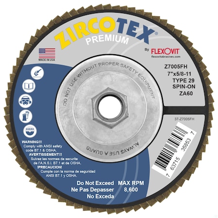 Flexovit FLAP DISC ZIRCOTEX 7inX5/8-11 ZA60 Z7005FH